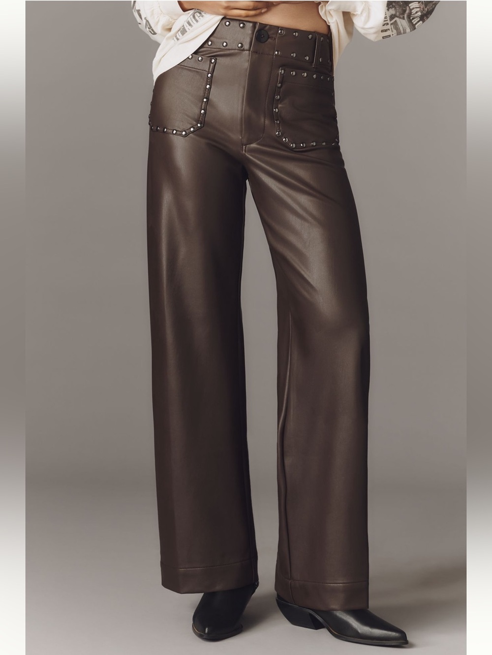 Anthropologie NWT Colette Full-Length Faux Leather Studded Pants by Maeve - Picture 9 of 12